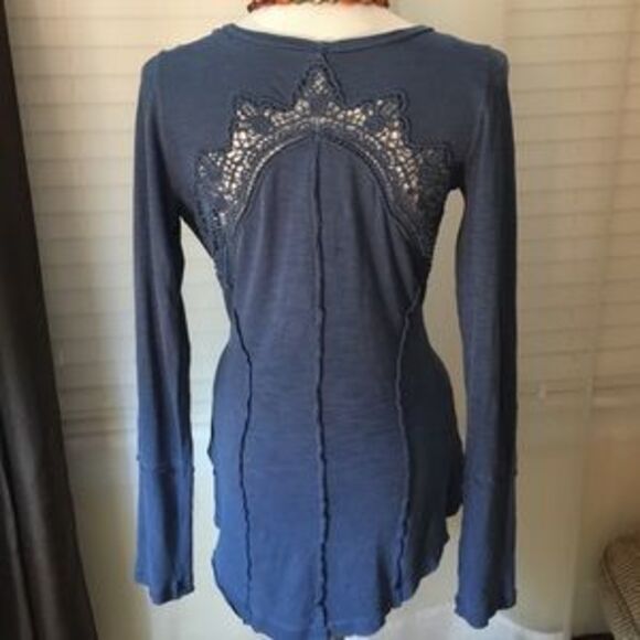 Free People Tops - Free people blue crochet shirt